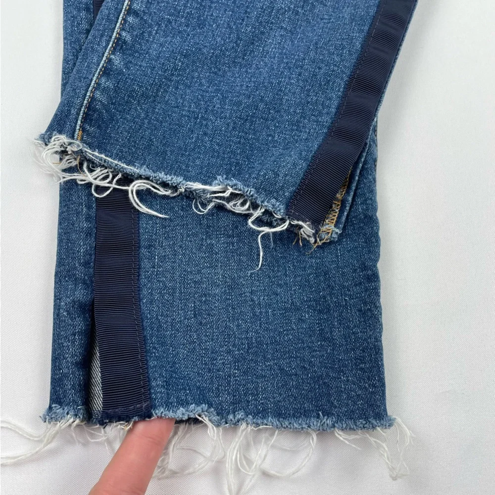 Halogen Jeans Straight Crop Womens Size 30x23” Frayed Ankle Embroidered Denim - Picture 5 of 14